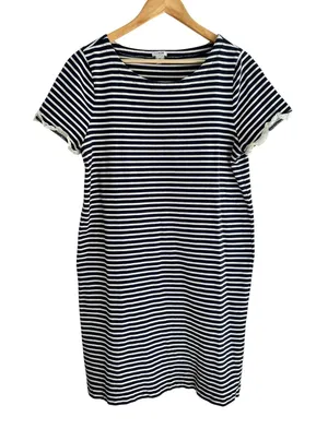 J.Crew Navy White Striped Poplin Trim Ruffle Sleeve Cotton T-Shirt Dress XL thumbnail 1
