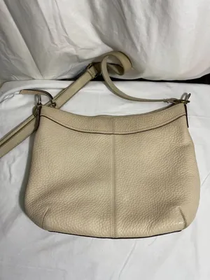 Coach Pebbled Leather Shoulder Bag Cream Ivory Pink Lined Hobo Purse F15064 thumbnail 4
