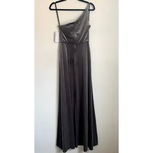 NWT After Six One Shoulder Velvet Maxi Dress Gown in Caviar Gray‎ thumbnail 4