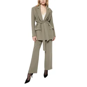 NWT Bardot Womens Size Large Khaki Olive Belted Notched Lapel Blazer Jacket NEW thumbnail 7