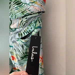 NEW!! Lulus St Tropez Mint Blue Leaf Print Halter‎ Dress thumbnail 9