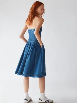 Urban Outfitters Gwen Denim Strapless Midi Dress- L thumbnail 2