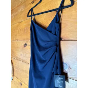 NWT Lulus Sweetest Admirer Navy Blue Ruched Surplice Maxi Dress Bridesmaid Sz S thumbnail 5