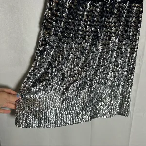 Tory Burch Black‎ & Silver Sequin V Neck Sleeveless Silk Mini Dress Size XS thumbnail 4
