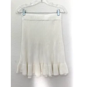 NWT Free People Fall Preppy Heritage Cream Sweater Knit Rib Flare Ruffle Skirt thumbnail 7