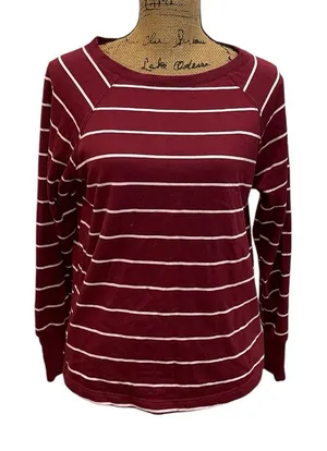 stars above Burgundy & White Striped Long-Sleeve Tee thumbnail 1