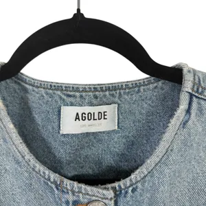 Agolde Leo Denim Vest Frayed Crop Trucker Sleeveless Button Down Womens‎ Large thumbnail 4