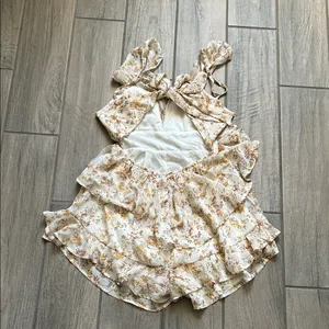 Angel Biba Floral Ruffle Jumpsuit in Cream and Brown thumbnail 5
