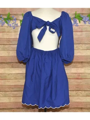 NWT Anthropologie Forever That Girl Mimi Size M Blue Scalloped Mini Sun Dress thumbnail 9
