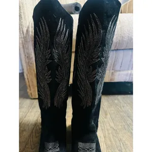 Coconuts by Matisse Black Silver Western Style Cowgirl Silver Wings Block Heel Boots size 8 thumbnail 4