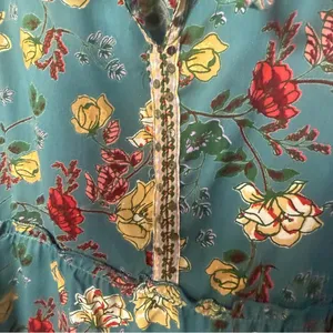 Lola P Tunic Top Womens L Floral Babydoll Peasant Boho Blouse Tassel Tie Tiered thumbnail 5