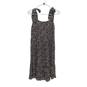 Angel Maternity Dress Women M Navy Floral Boho Smocked Tie Strap Tiered Midi thumbnail 2
