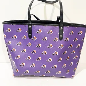 Coach‎ Reversible City Tote Black/Purple Flowers Coated Canvas F55688 Large Bag thumbnail 6