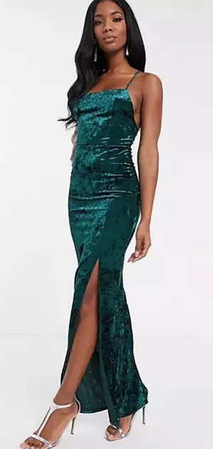 ASOS NWT Womens Club L London Velvet Square Neck Crushed Velvet Maxi Dress Sz 4 thumbnail 1