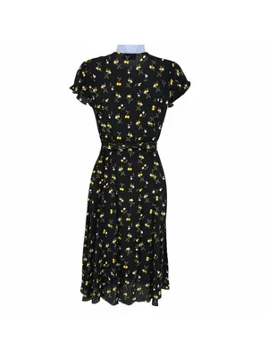 Dollz & Dames Cherry Sweetheart Wrap Dress Black Yellow Size XS Retro Pin-up thumbnail 7