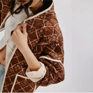 NWT Omoone Boho Brown Floral Quilted Padded Lightweight Puffer Coat Jacket Sz XS thumbnail 11
