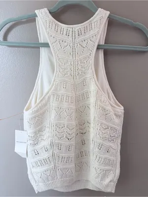 Abercrombie & Fitch White Crochet Knit High Neck Tank Top NWT Medium thumbnail 4