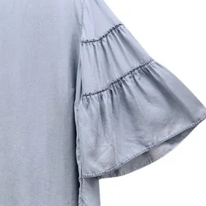 J Jill Womens Chambray Blouse Size Large Bohemian Tencel Denim Bell Angel Sleeve thumbnail 3