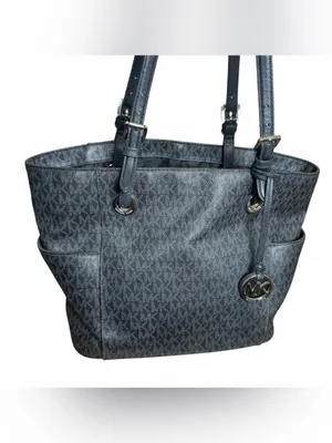Michael Kors Jet Set EW Signature Tote Bag Black & Grey MK Logo Shoulder Purse thumbnail 3