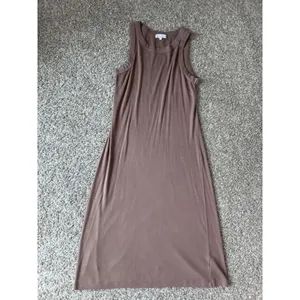 Michael Stars Wren Ribbed Tank Midi Dress Brown XL Side Slit Ruched Sleeveless thumbnail 4