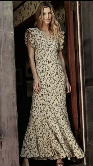 Doen Brindille cream scroll print maxi dress sz L thumbnail 1