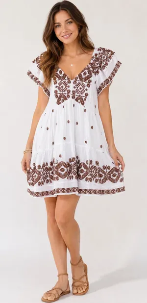 Hale Bob Embroidered V-Neck Mini‎ Dress XS NWT thumbnail 1