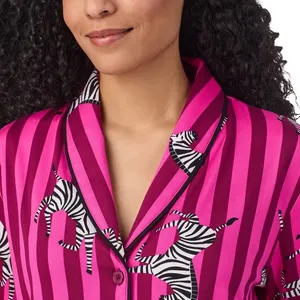 Room Service Pink Zebra Striped Pajama Set Long Sleeve Button Down XXL ZRS97677 thumbnail 2