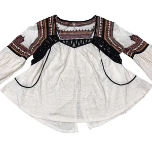 Free People Snow Kisses Cream Embroidered Long Sleeve Top Shirt size XS thumbnail 6