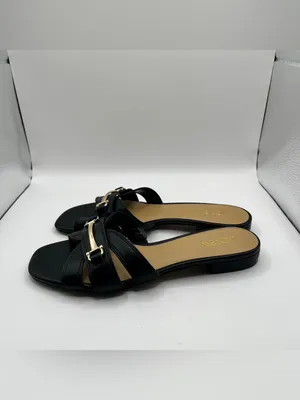 J.Crew Bit Slide Sandals in black slip on polished gold-tone horsebit size 7 thumbnail 4