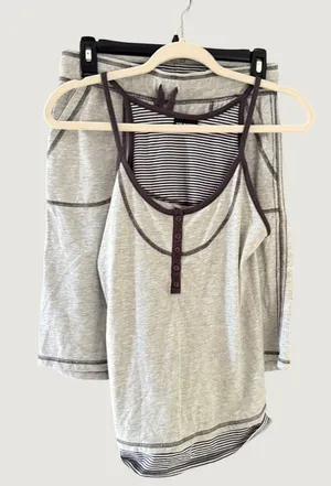Joe Boxer Womens Pajama Set Heather Gray Henley Tank and Shorts Size S thumbnail 1