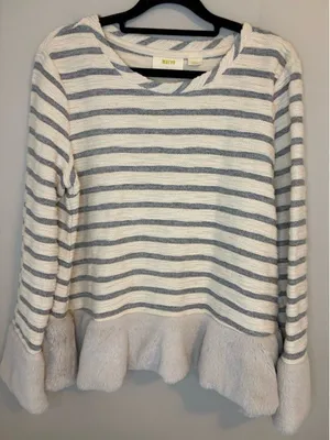 Maeve Anthropologie Striped Faux Fur Hem Knit Top Small thumbnail 1