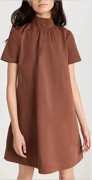 NEW STAUD Ilana Mock Neck brown Clove Mini Dress sz S thumbnail 1