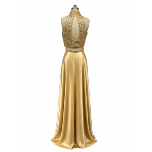 NWT Sherri Hill Gold Two Piece Halter High Slit Gown Dress Size‎ 8 Prom Formal thumbnail 3