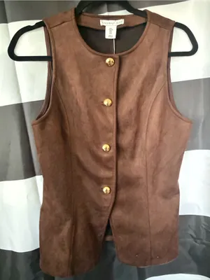 Sincerly Jules Brown Suede Sleeveless Vest with Gold Buttons thumbnail 2