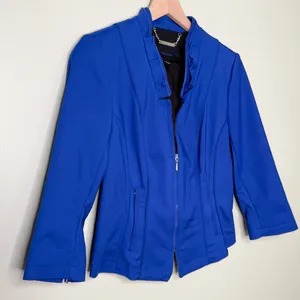 White House Black Market Moto Style Jacket Zip Front Cobalt Blue Women’s Size 8 thumbnail 4