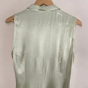 NWT‎ ANTHROPOLOGIE Iridescent Satin Wrap Top, Small, Metallic Sleeveless Ruched thumbnail 7