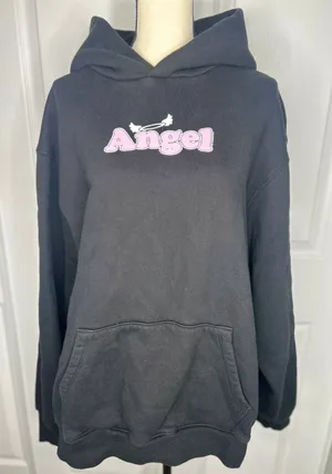 Madhappy Angel Graphic Hoodie XL Black Pink Logo Oversized Fleece Pullover thumbnail 1