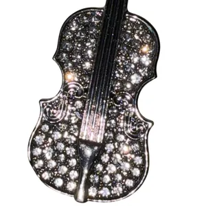 Crystal Rhinestone Violin Brooch Pin Silver thumbnail 5