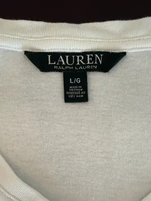 Lauren Ralph Lauren 100% Cotton V-Neck T-Shirt White -L thumbnail 2