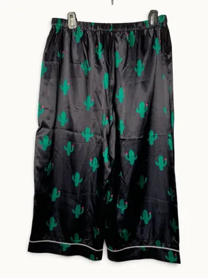 Women’s XL Cactus Pajama Set 2 Piece Satin Short Sleeve Wide Leg Capri PJs thumbnail 8