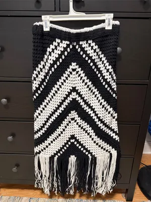 Black & White Crochet Fringe Midi Skirt thumbnail 2