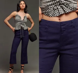 Anthropologie NWT $138 x Maeve 70s Slim Cropped Kick-Flare Linen Trousers 29 thumbnail 3