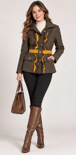 Tabitha Brown Tweed Blazer with Mustard Ruffle and Belt thumbnail 1