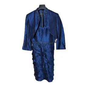 Jessica Howard Royal Blue Beaded Tiered‎ Ruffle Dress and Bolero Jacket Set 6 thumbnail 8