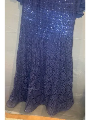 SLNY Women 6 Navy Blue Lace Sequin Evening Gown Cape Sleeve Formal Dress thumbnail 3