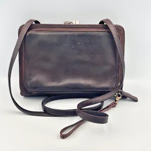 Vintage‎ Fossil Brown Leather Crossbody Organizer Wallet Bag Kiss Lock Y2K thumbnail 2