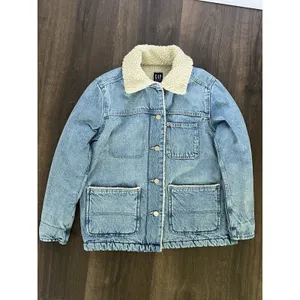 GAP Patch Pocket Sherpa Denim Jacket Chore Coat Barn Style Xs Petite Oversized thumbnail 10