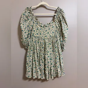 NWT Olivaceous Floral Puff Sleeve Lorelei‎ linen Easter spring summer dress Med thumbnail 4