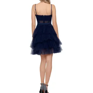 Betsy & Adam Women’s Blue Mesh-Trim Corset Dress Sz 6 NWT Cocktail Coquette thumbnail 2