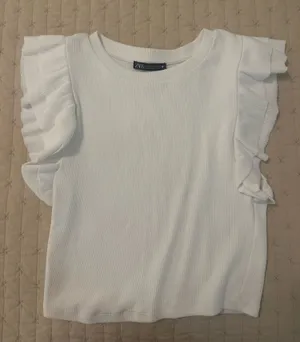 ZARA White Flutter Sleeve Crop Top thumbnail 1